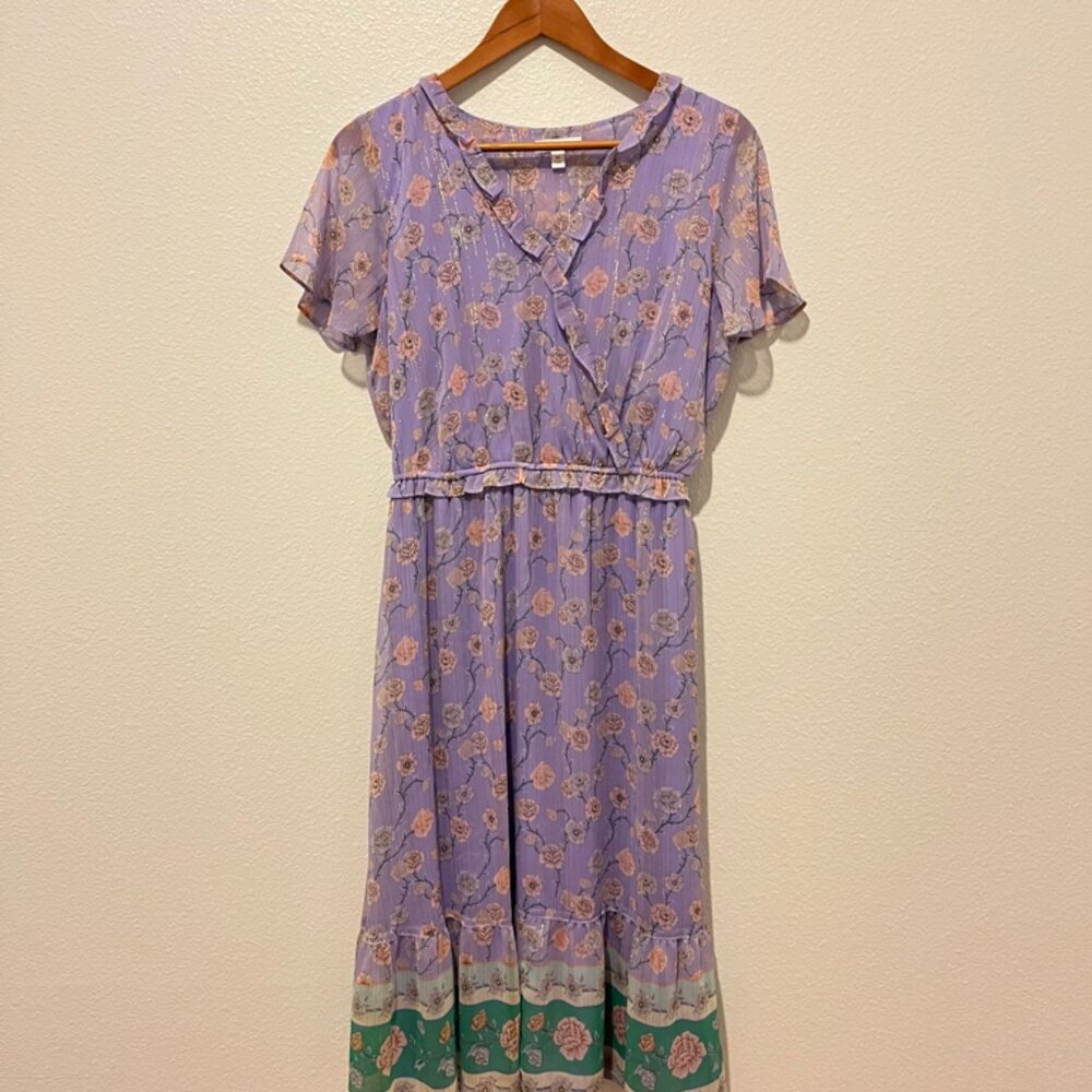 LC Lauren Conrad Flutter Floral Lined Midi Dress size Small Romantic Datenight